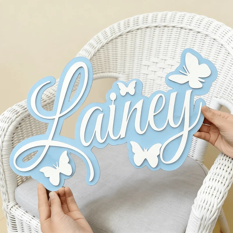 Baby Nursery Wall - Personalized Baby Name Plaque, Blue Design