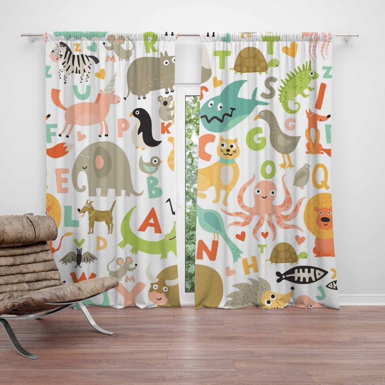 ABC Alphabet Nursery Curtain A - Baby Nursery Blackout Curtains 评论和价格