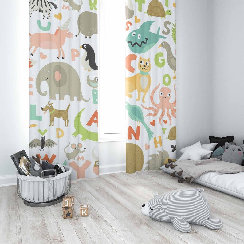 ABC Alphabet Nursery Curtain A - Baby Nursery Blackout Curtains 评论和价格