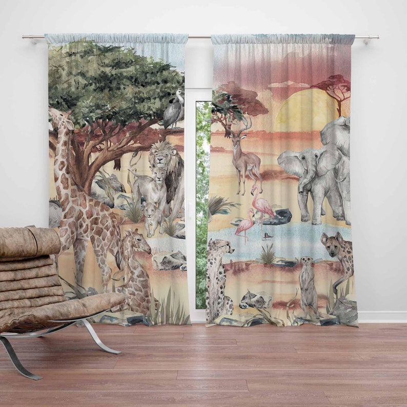 Safari Animals Curtain Kids Be - Baby Nursery Blackout Curtains 评论和价格