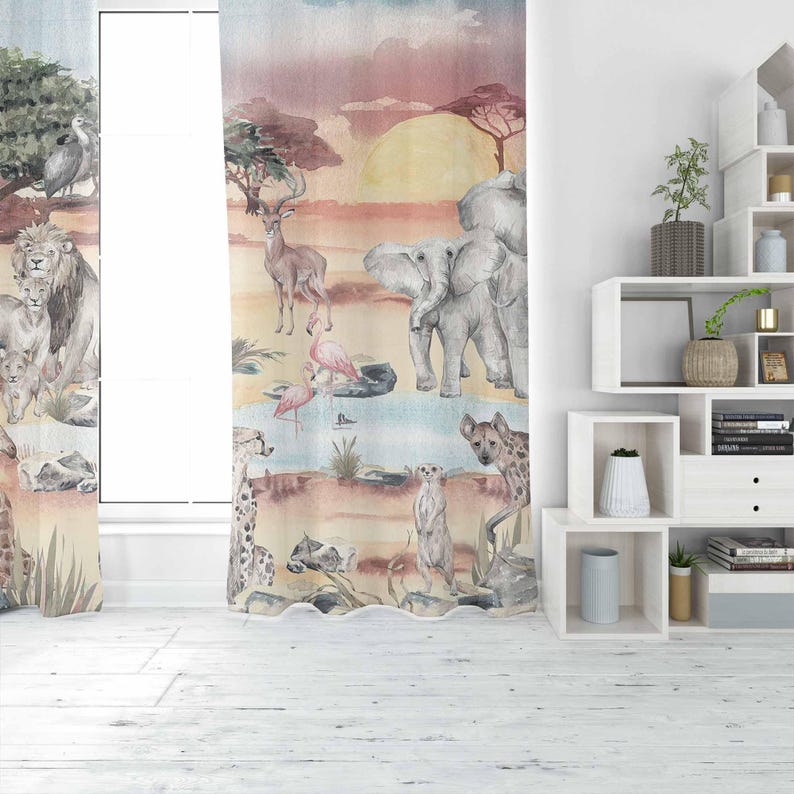 Safari Animals Curtain Kids Be - Baby Nursery Blackout Curtains 评论和价格