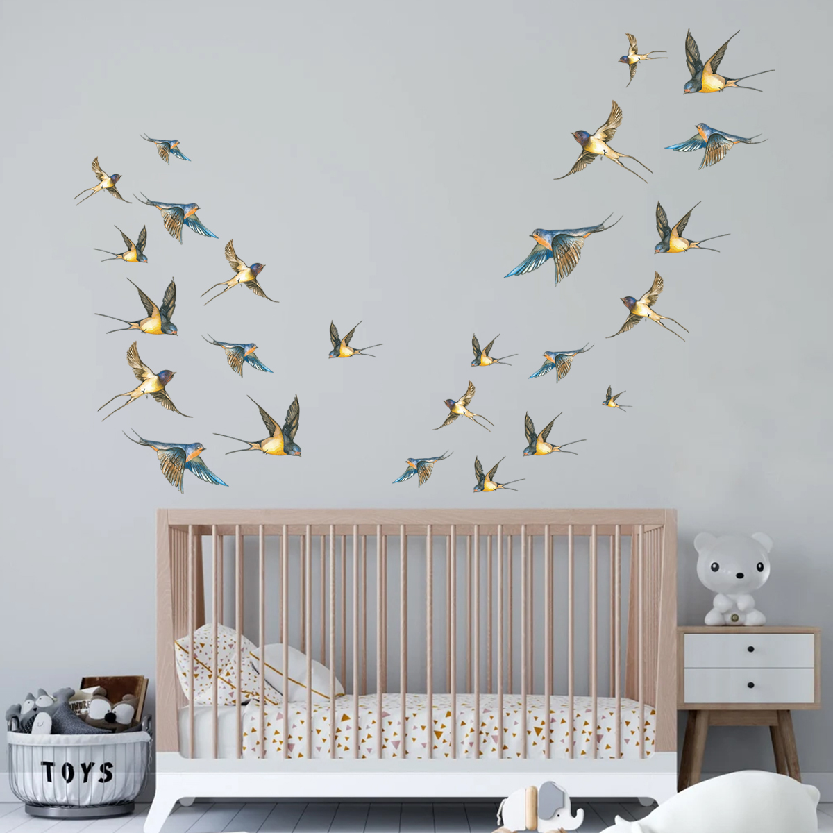 4Pcs Watercolor Multicolor Bir - Baby Nursery Furniture 评论和价格