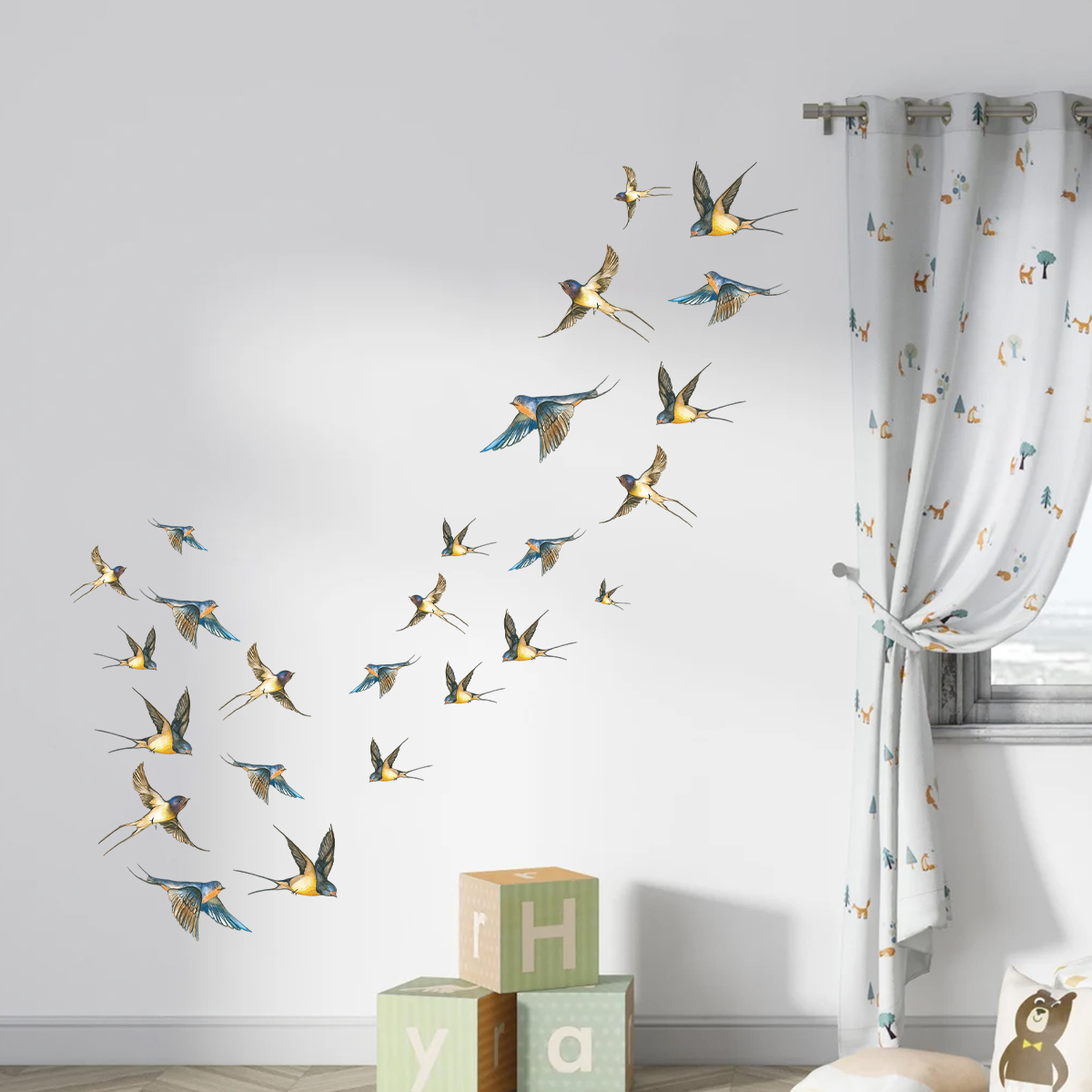 4Pcs Watercolor Multicolor Bir - Baby Nursery Furniture 评论和价格