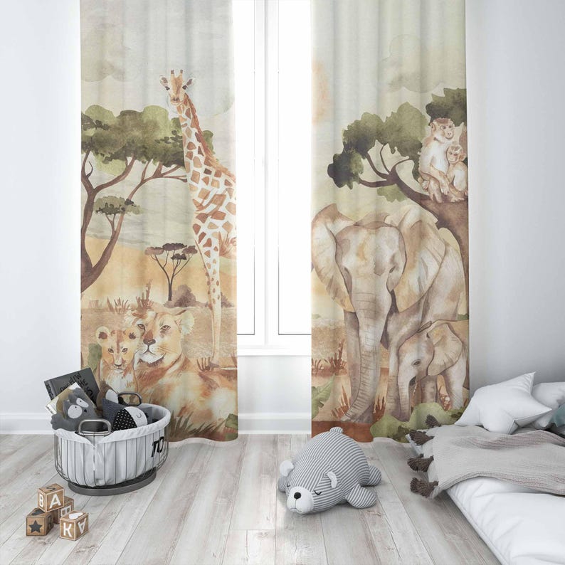 Mom and Baby Curtains Safari A - Baby Nursery Blackout Curtains 评论和价格