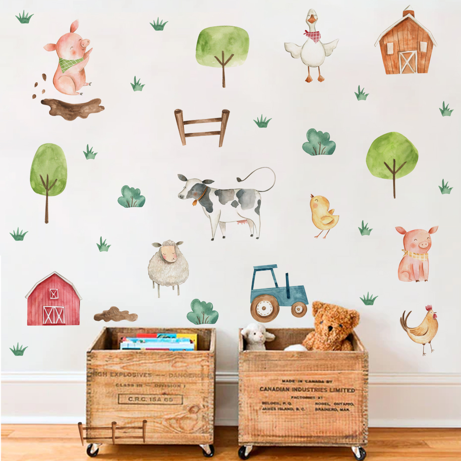 Boho Watercolor Cute Farm Anim - Baby Nursery Furniture 评论和价格
