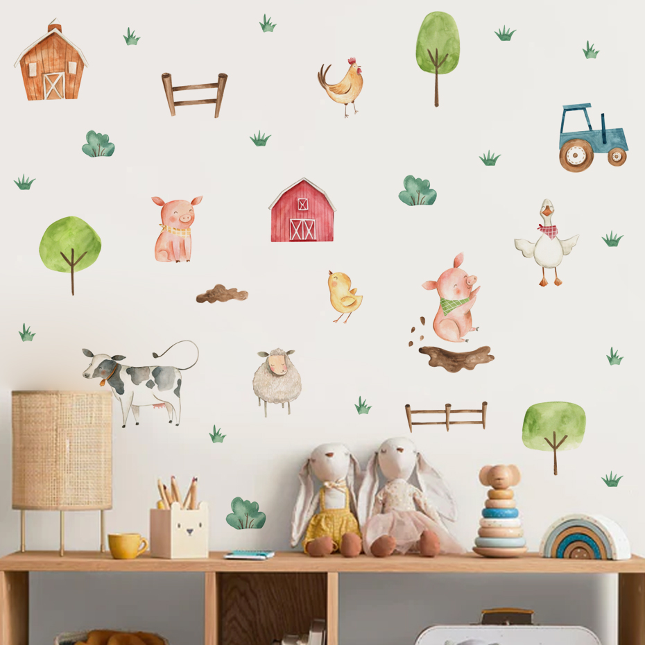 Boho Watercolor Cute Farm Anim - Baby Nursery Furniture 评论和价格