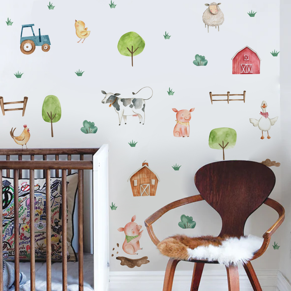 Boho Watercolor Cute Farm Anim - Baby Nursery Furniture 评论和价格