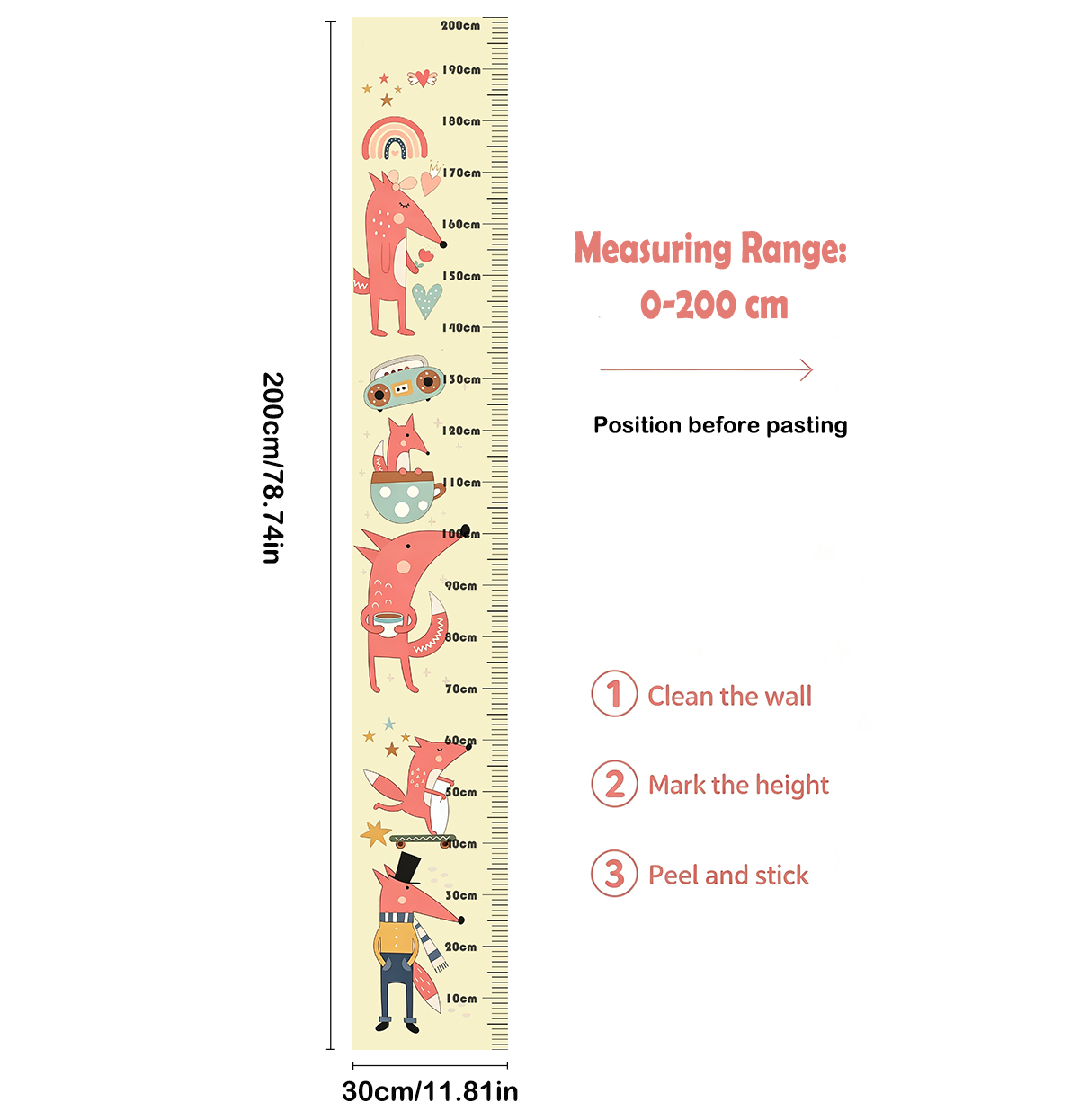 Lovely Animal Fox Kids Height  - Baby Nursery Wall 评论和价格