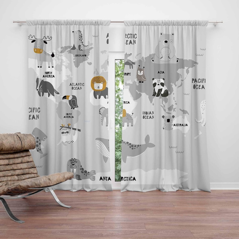 World Map Nursery Curtains Saf - Baby Nursery Blackout Curtains 评论和价格