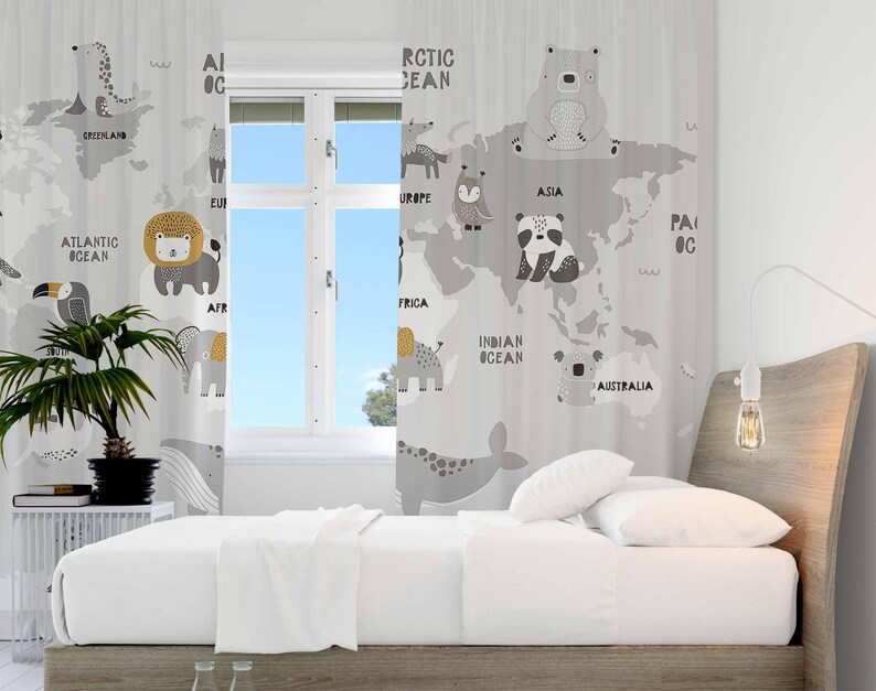 World Map Nursery Curtains Saf - Baby Nursery Blackout Curtains 评论和价格
