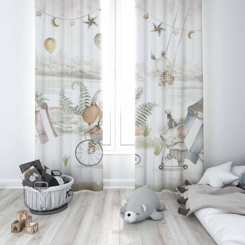 Circus Animals Curtains Kids B - Baby Nursery Blackout Curtains 评论和价格
