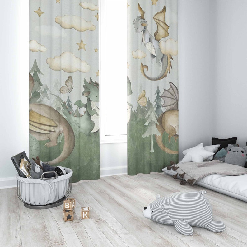 Little Dragon Nursery Curtains - Baby Nursery Blackout Curtains 评论和价格