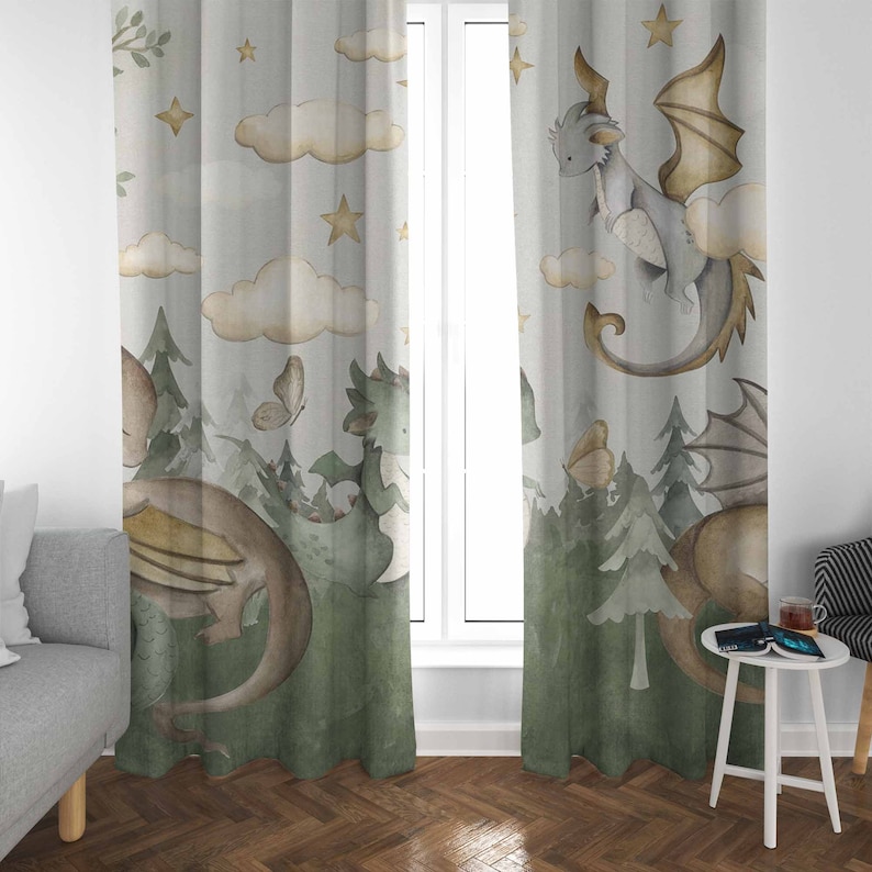 Little Dragon Nursery Curtains - Baby Nursery Blackout Curtains 评论和价格