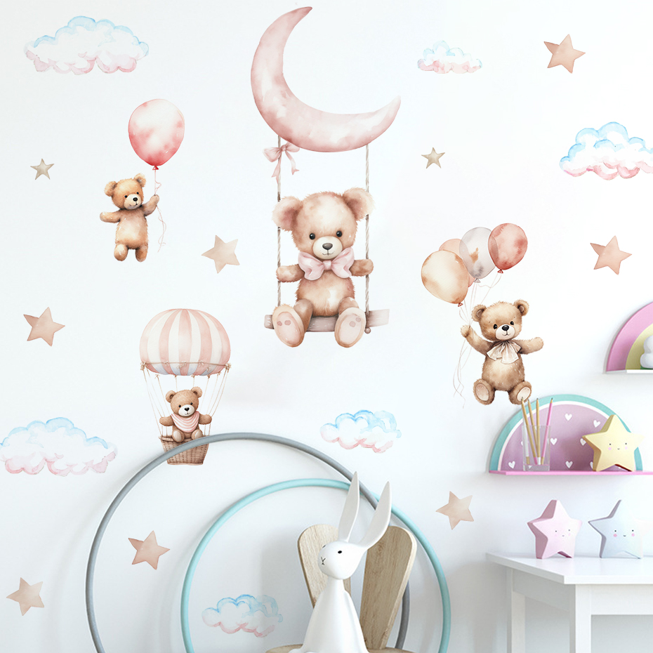 Watercolor Bear Hot Air Balloo - Baby Nursery Furniture 评论和价格
