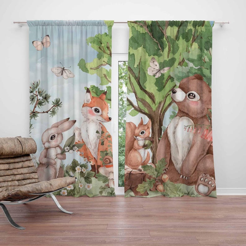 Forest Animals Curtains Kids B - Baby Nursery Blackout Curtains 评论和价格