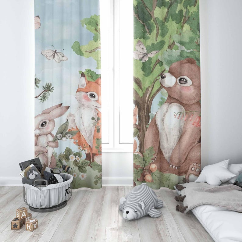 Forest Animals Curtains Kids B - Baby Nursery Blackout Curtains 评论和价格