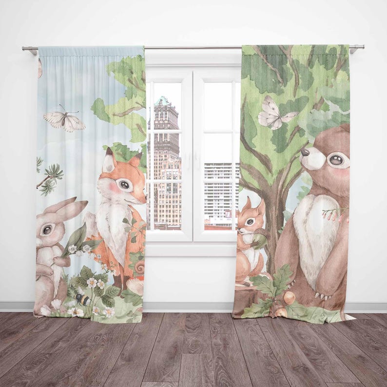 Forest Animals Curtains Kids B - Baby Nursery Blackout Curtains 评论和价格
