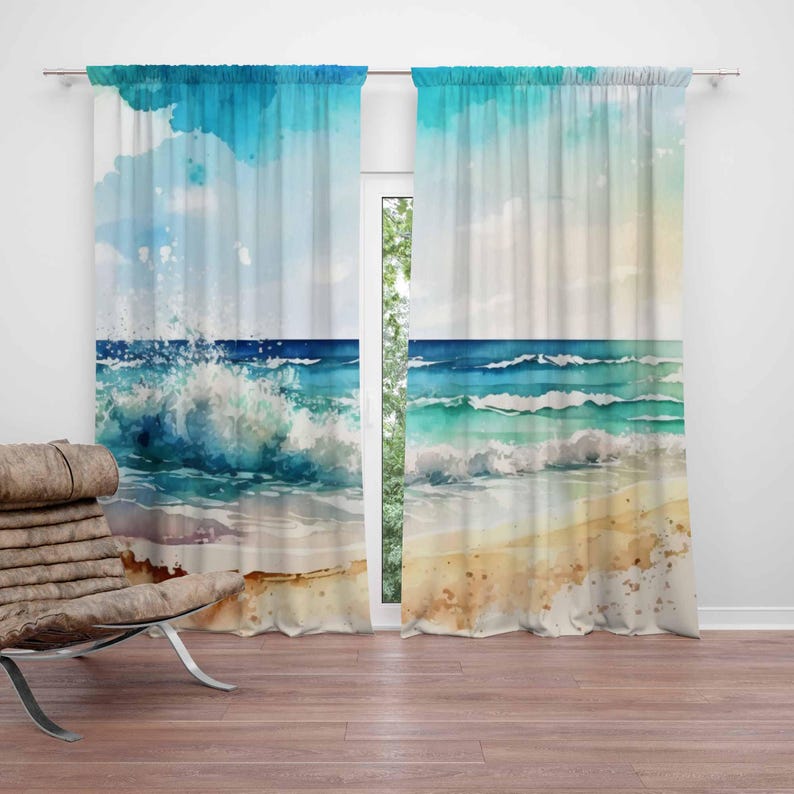 Sea Wave Curtains Ocean Nature - Baby Nursery Blackout Curtains 评论和价格