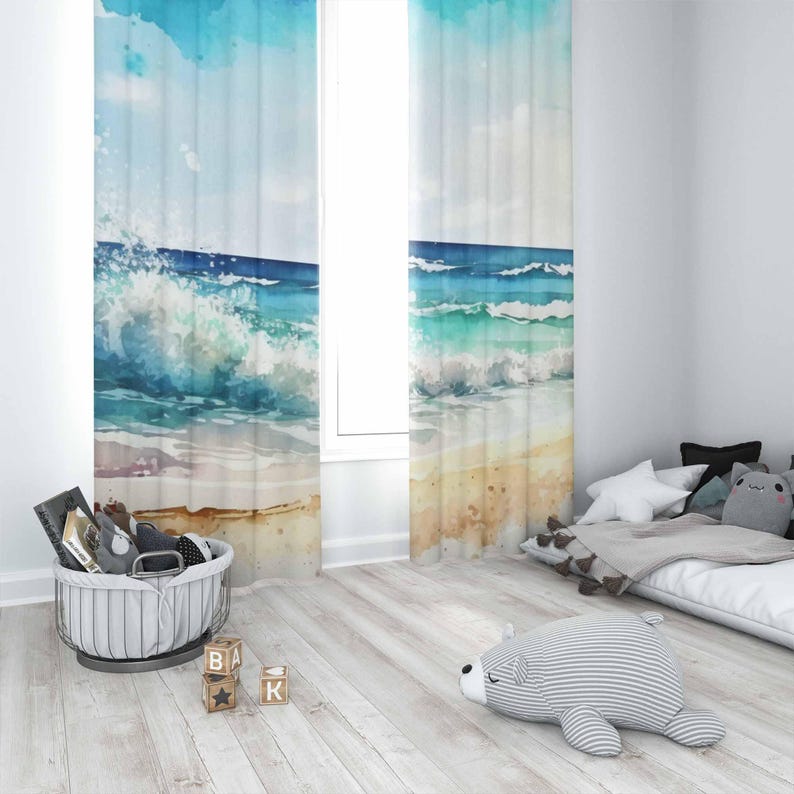 Sea Wave Curtains Ocean Nature - Baby Nursery Blackout Curtains 评论和价格