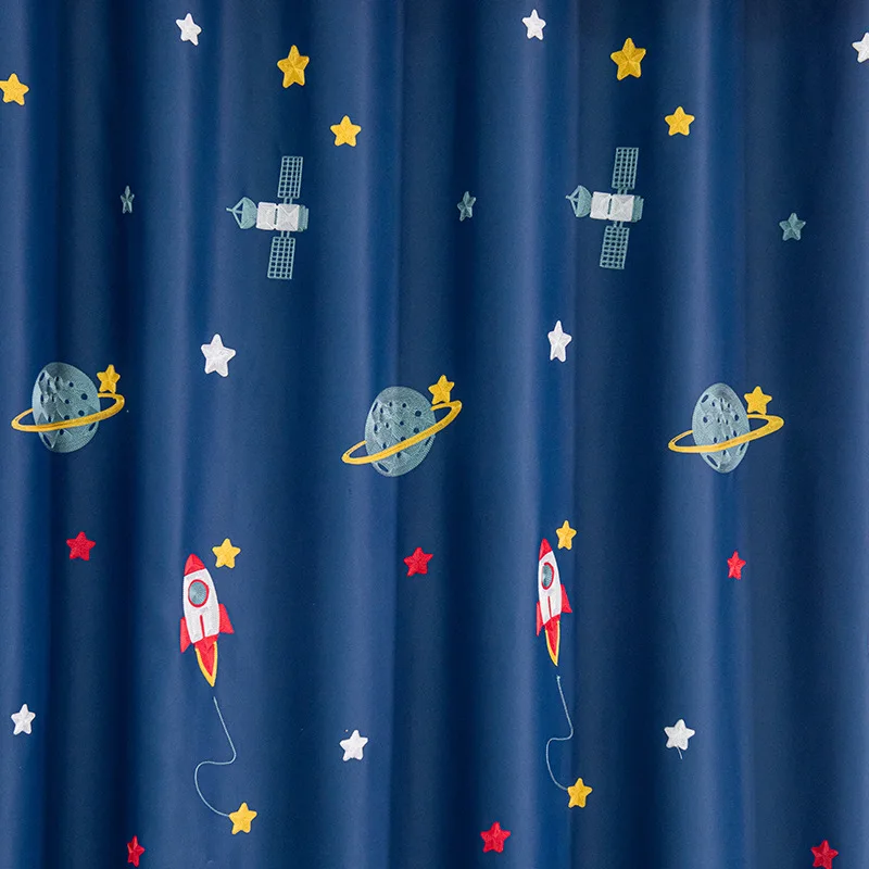 Navy Blue Cartoon Rocket Space - Baby Nursery Blackout Curtains 评论和价格