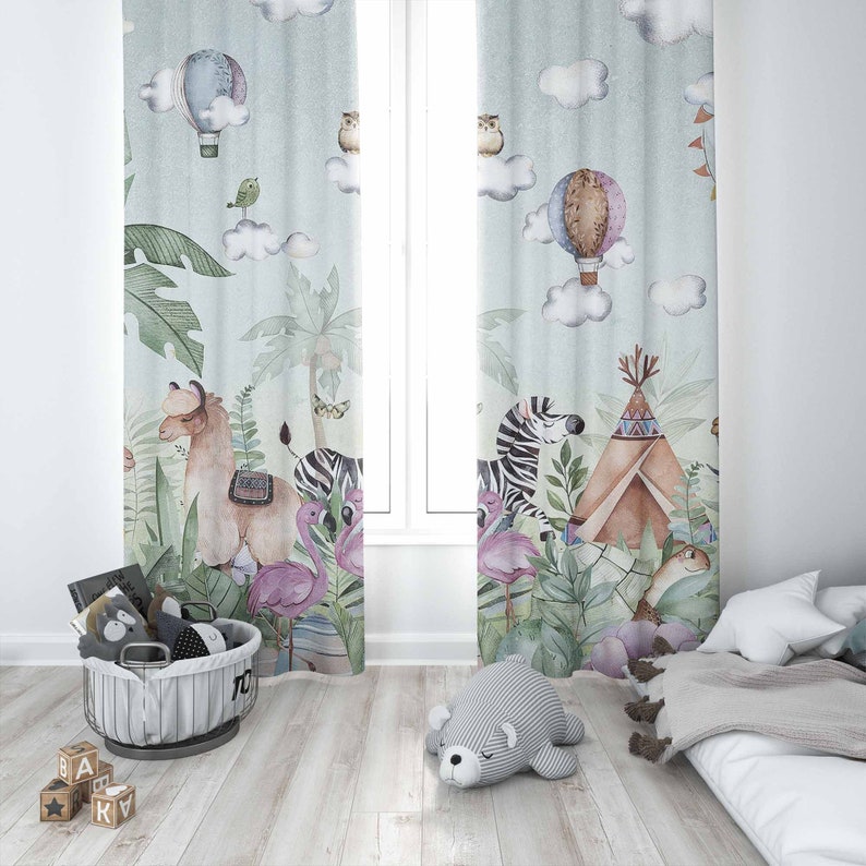Safari Animals Party Nursery C - Baby Nursery Blackout Curtains 评论和价格