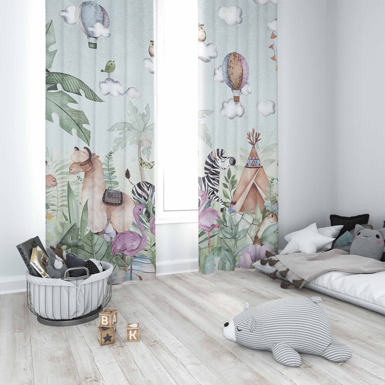 Safari Animals Party Nursery C - Baby Nursery Blackout Curtains 评论和价格