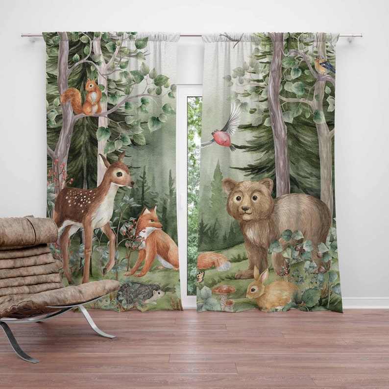 Woodland Animals Curtains Kids - Baby Nursery Blackout Curtains 评论和价格