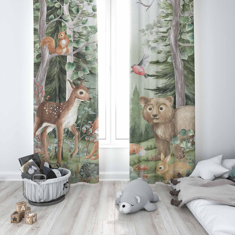 Woodland Animals Curtains Kids - Baby Nursery Blackout Curtains 评论和价格