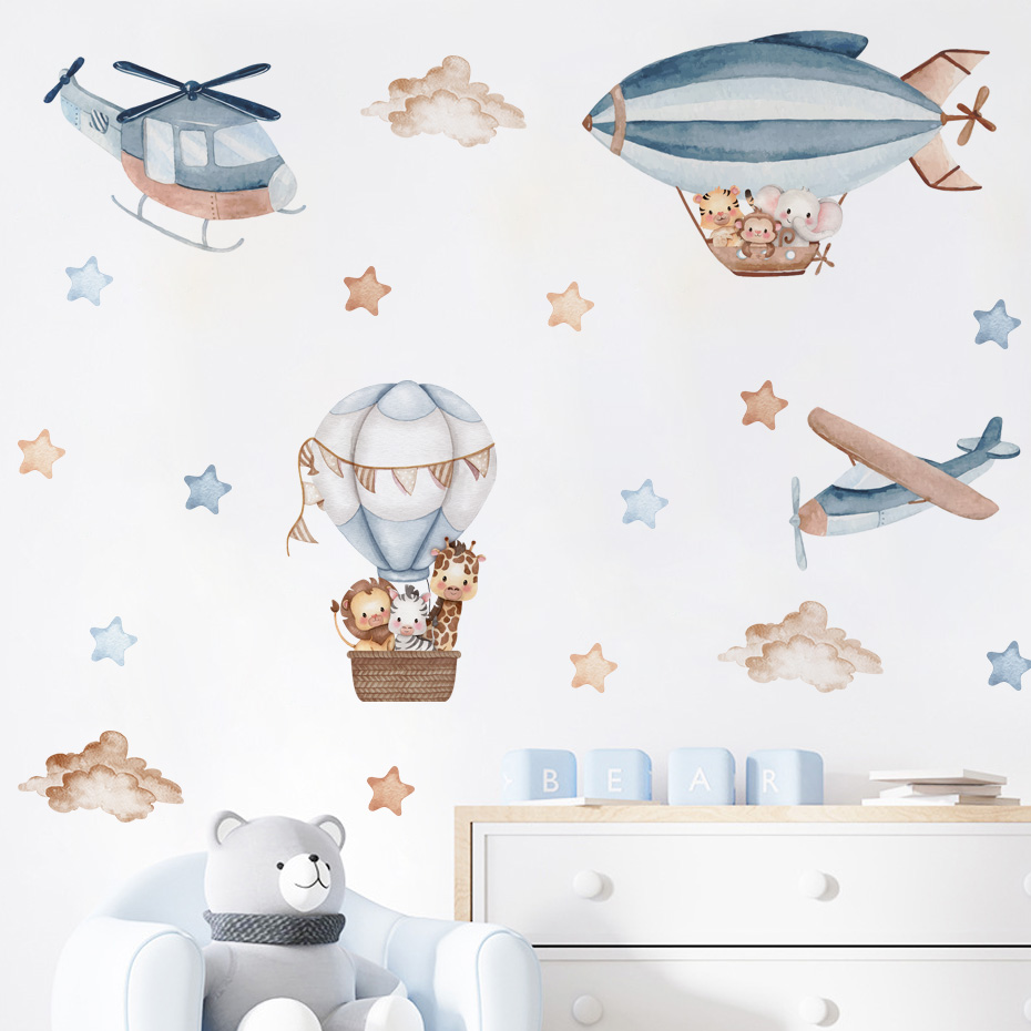 Watercolor Animals Hot Air Bal - Baby Nursery Furniture 评论和价格