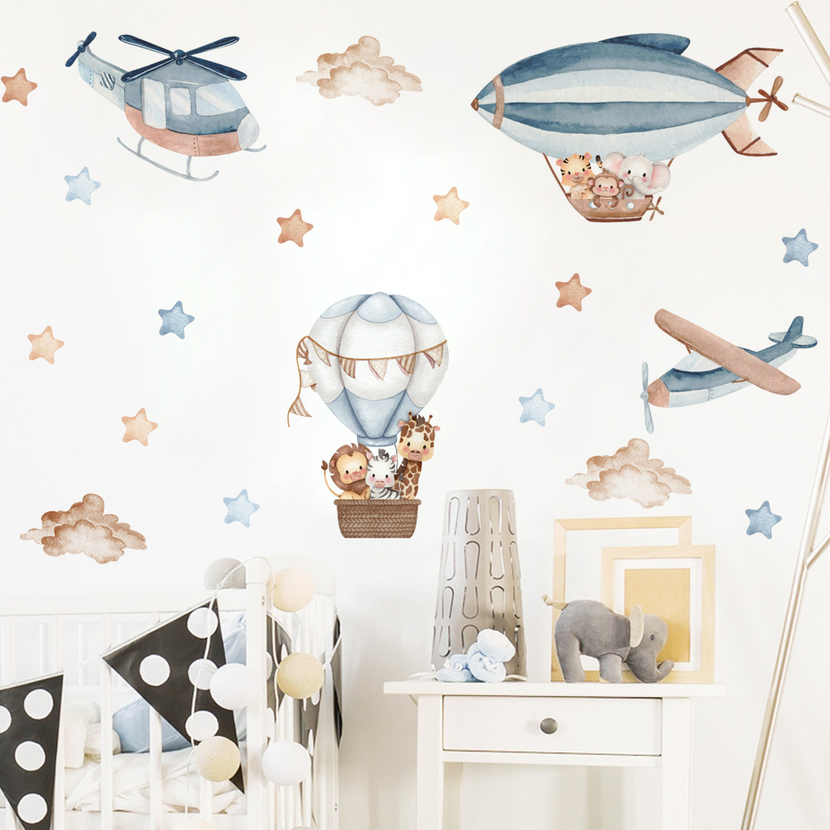 Watercolor Animals Hot Air Bal - Baby Nursery Furniture 评论和价格