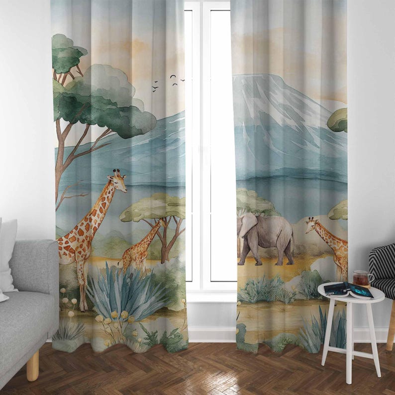 Safari Animals Kids Curtains B - Baby Nursery Blackout Curtains 评论和价格