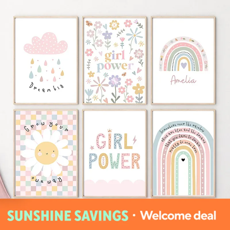 Sun Flower Rainbow Cloud Heart - Baby Nursery Wall 评论和价格