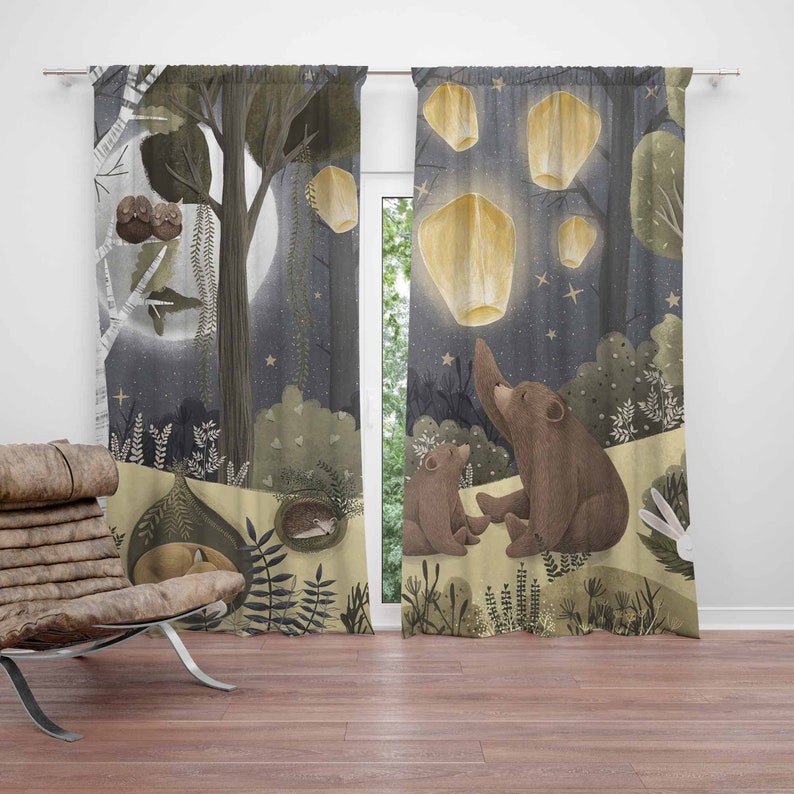 Woodland Nursery Curtains Anim - Baby Nursery Blackout Curtains 评论和价格
