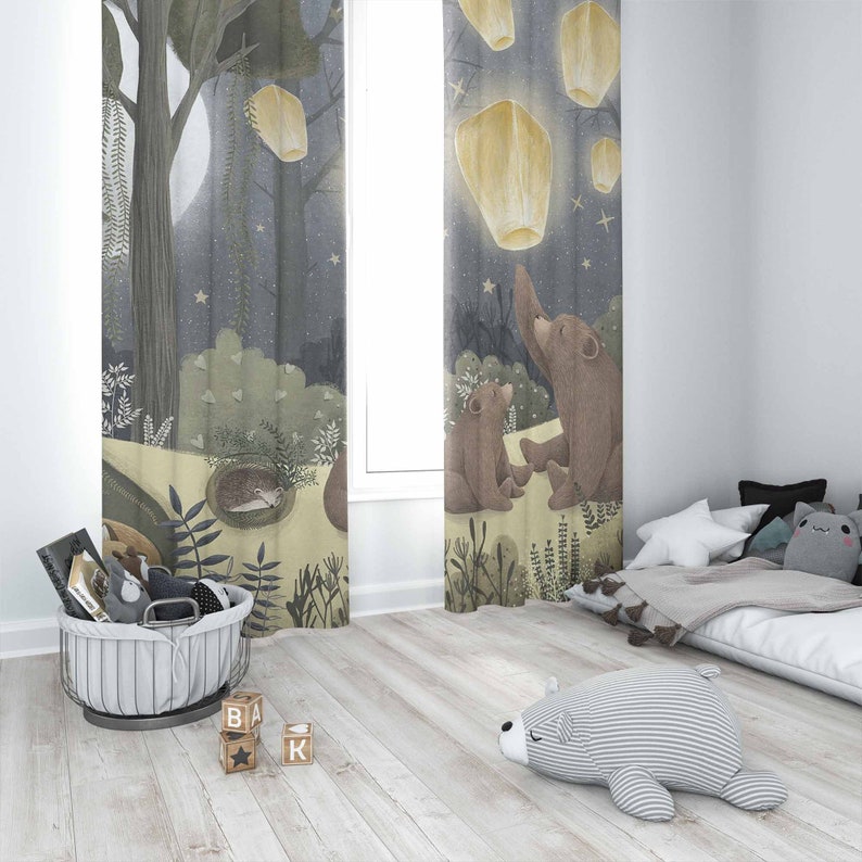Woodland Nursery Curtains Anim - Baby Nursery Blackout Curtains 评论和价格