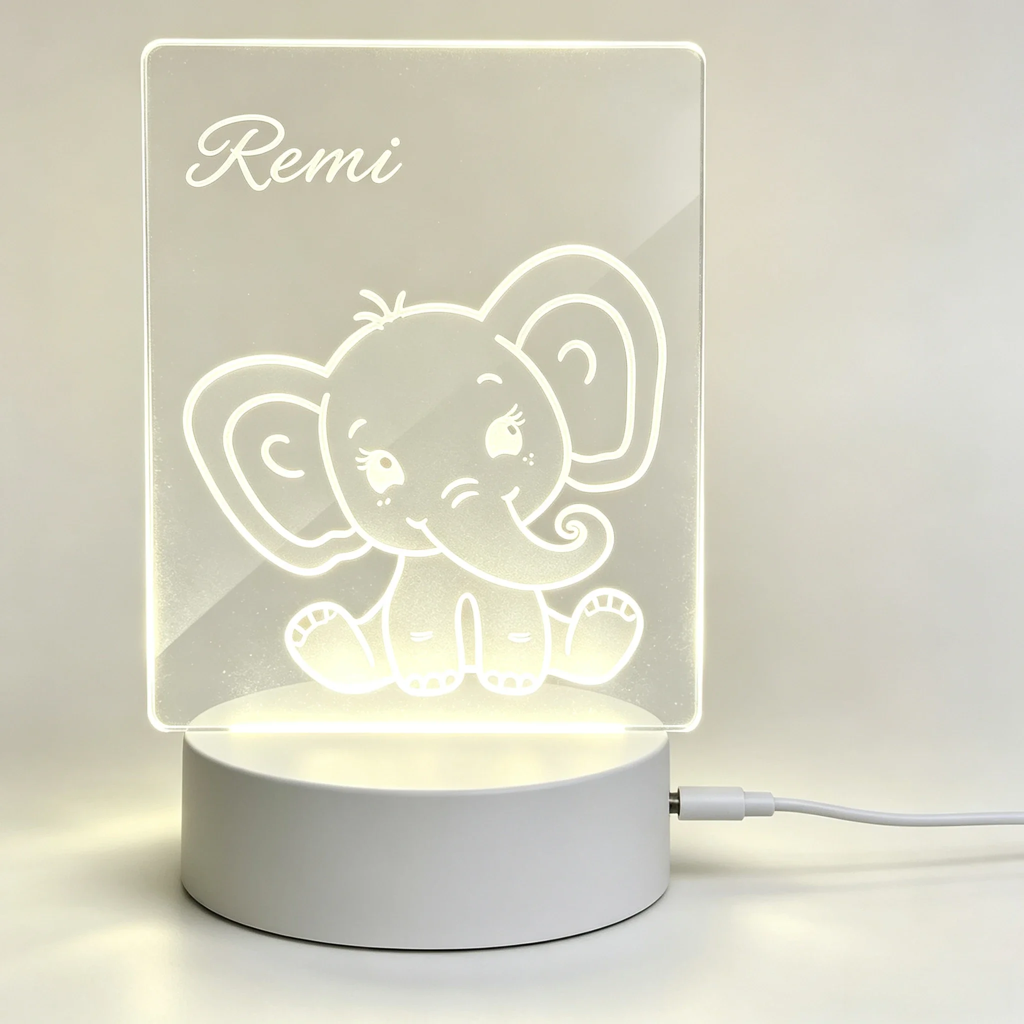 Custom Name Cute Baby Elephant - Baby Nursery Night Light 评论和价格
