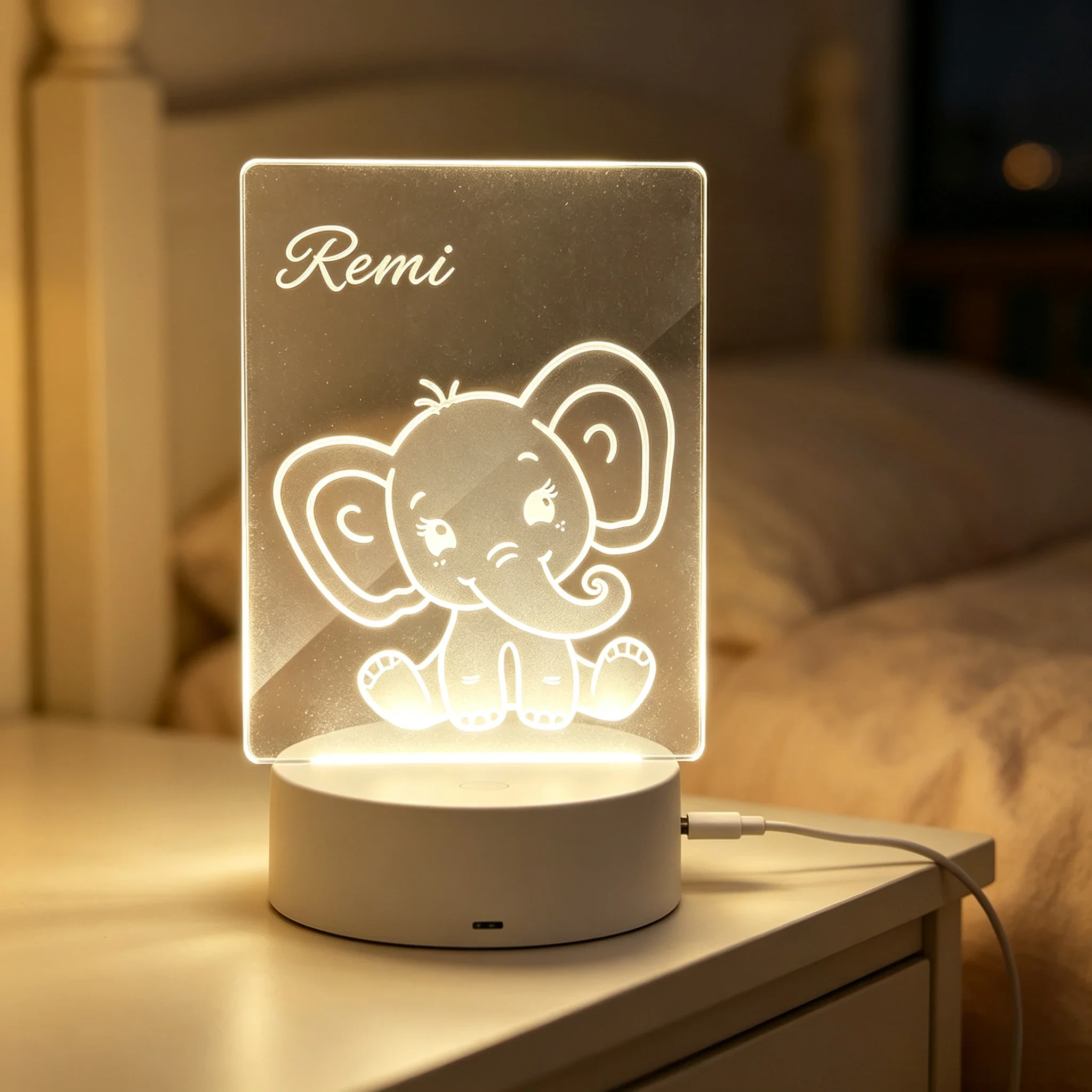 Custom Name Cute Baby Elephant - Baby Nursery Night Light 评论和价格