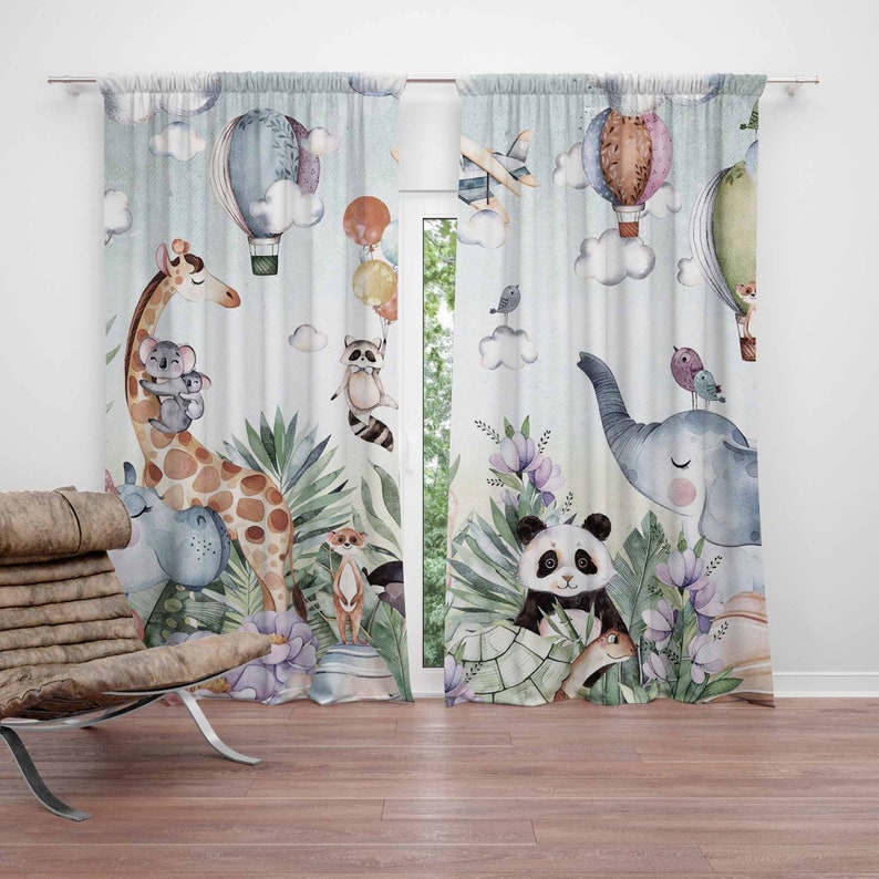 Safari Animal Party Nursery Cu - Baby Nursery Blackout Curtains 评论和价格