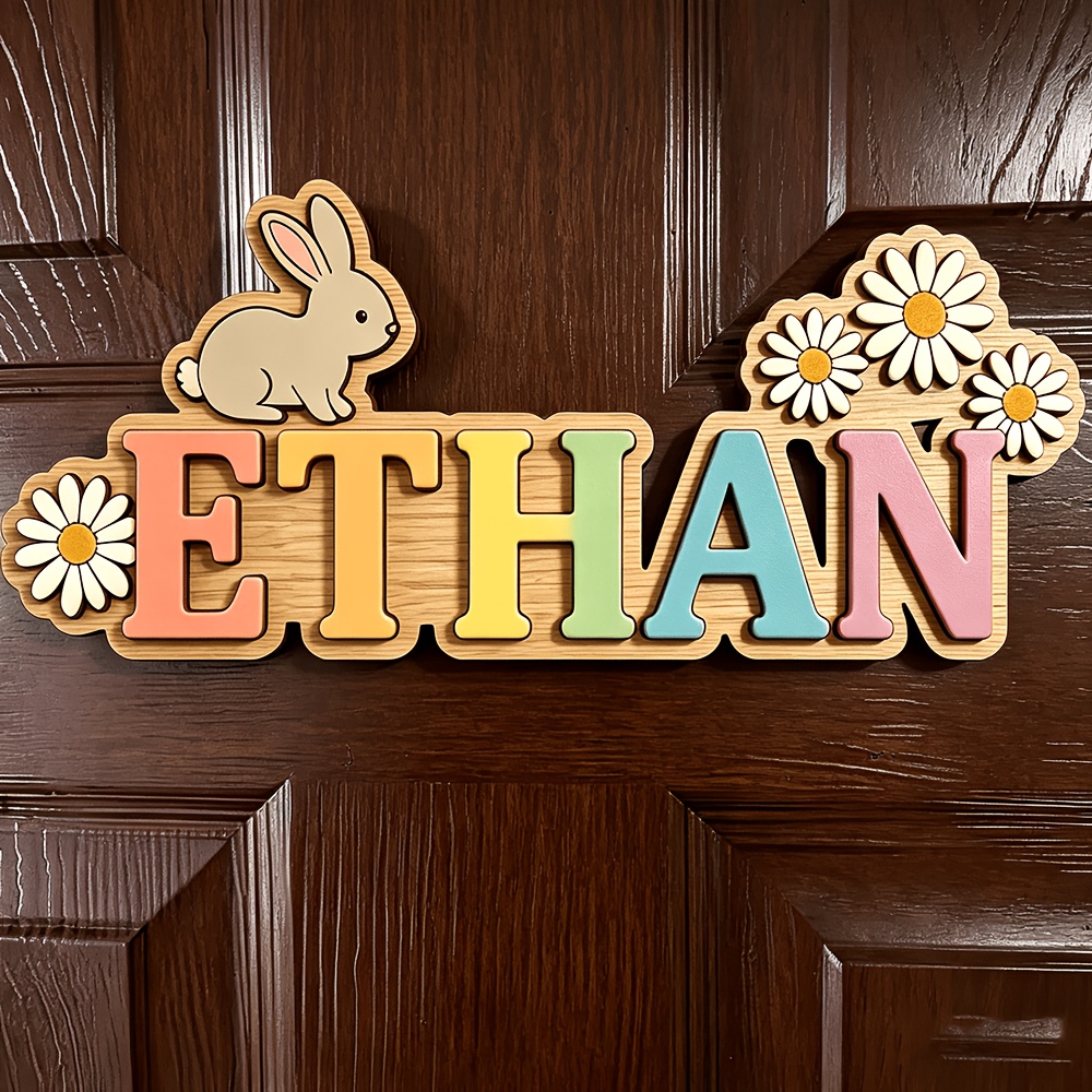 Customizable Rainbow Bunny & D - Baby Nursery Accent Wall 评论和价格