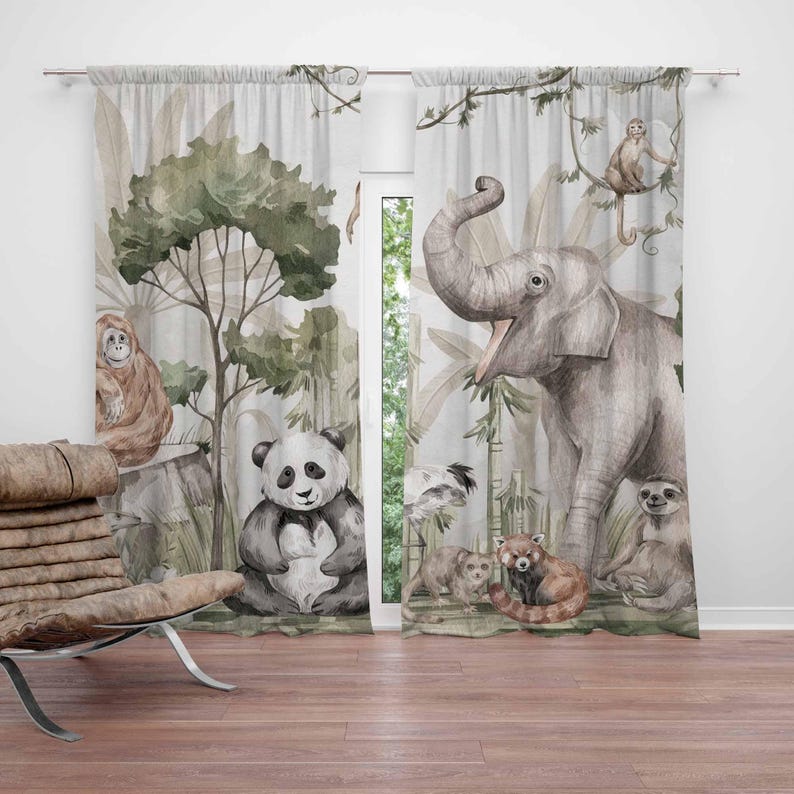 Safari Animals Curtains Kids B - Baby Nursery Blackout Curtains 评论和价格