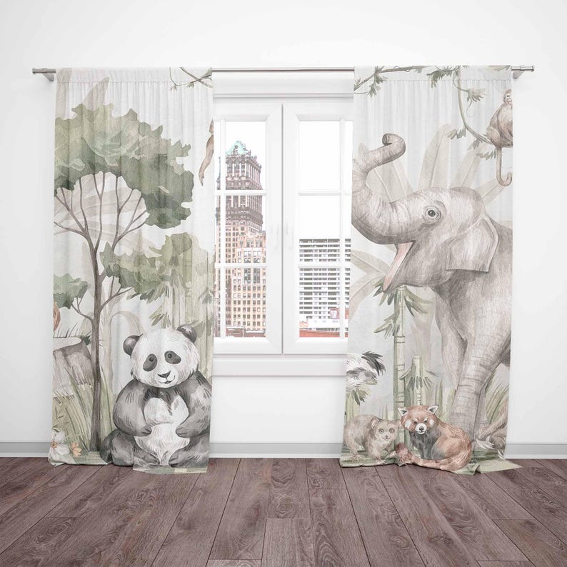 Safari Animals Curtains Kids B - Baby Nursery Blackout Curtains 评论和价格